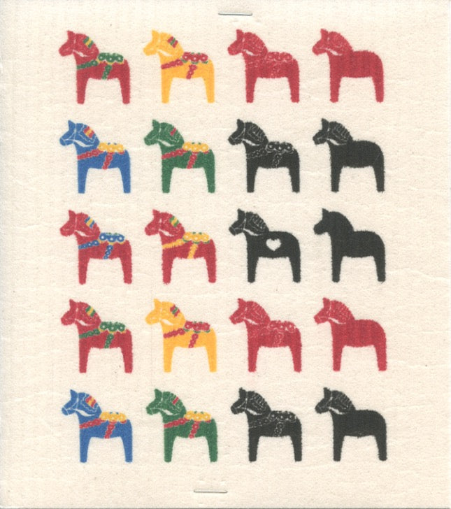 Swedish Dishcloth - Multi color Dala horses