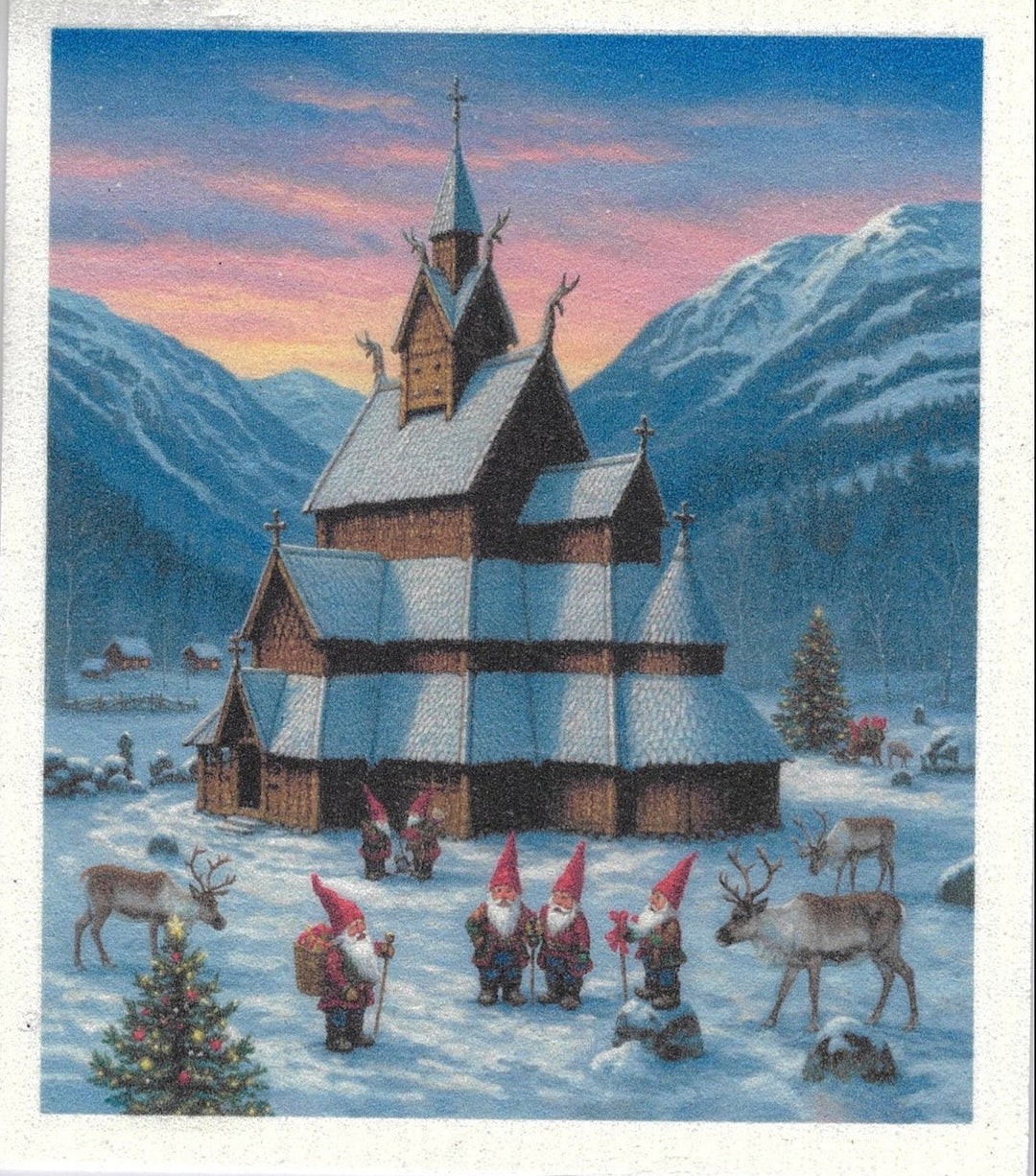 Swedish Dishcloth - Stave Church with Gnomes