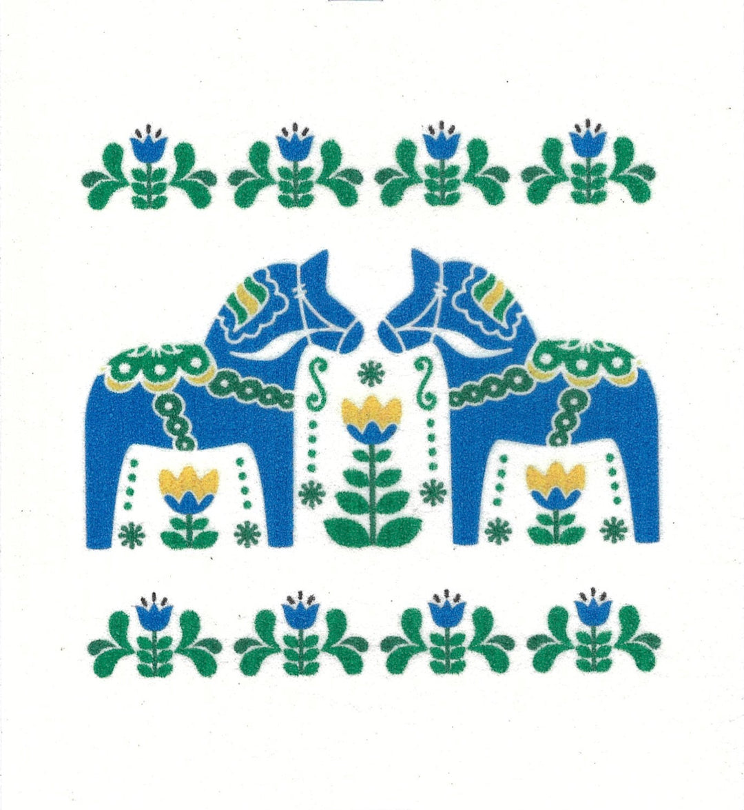 Swedish Dishcloth - Dala horse & flowers