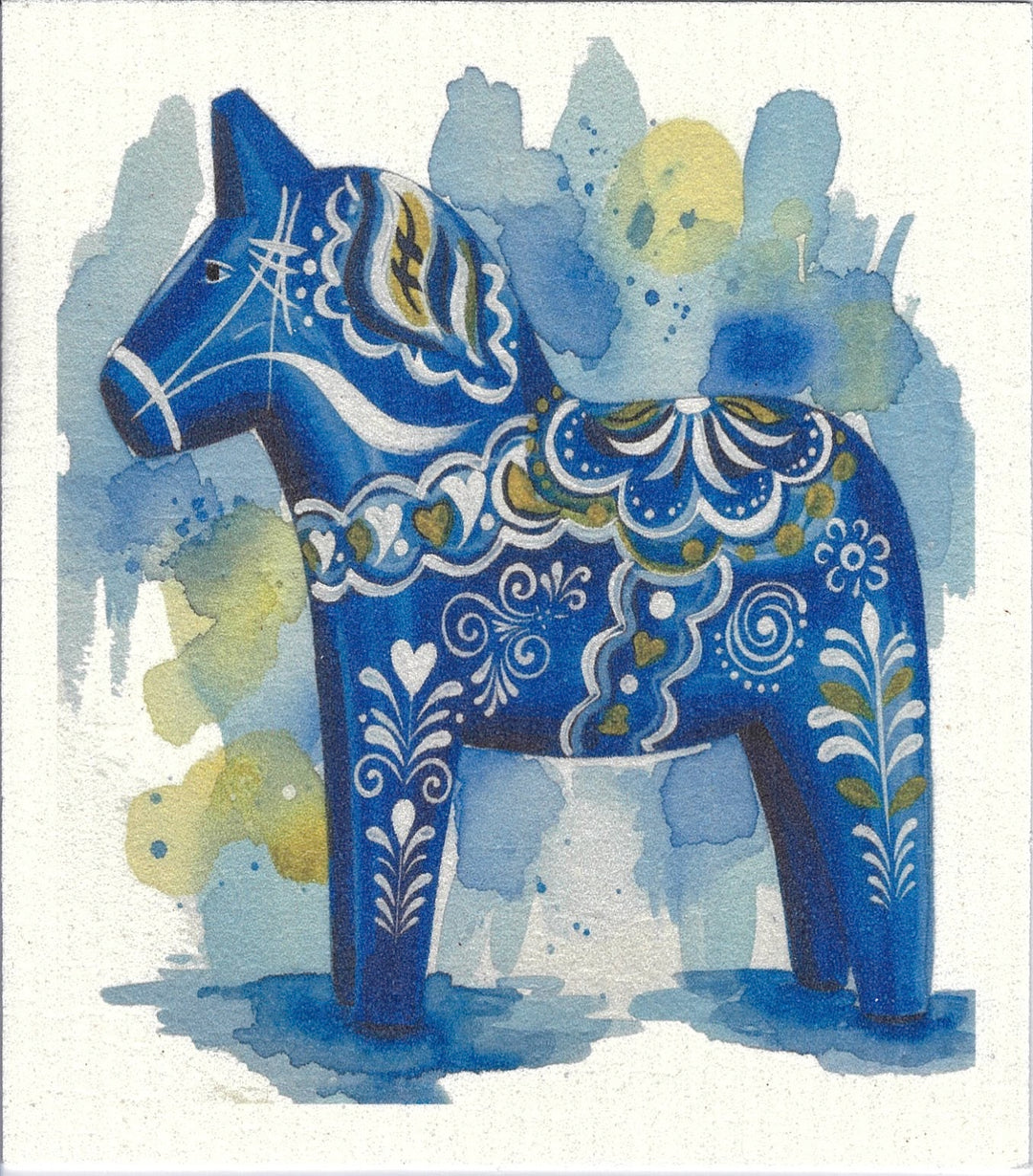Swedish Dishcloth - Blue Dala horse