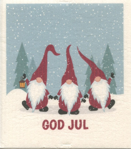 Swedish Dishcloth - Three Gnomes with God Jul