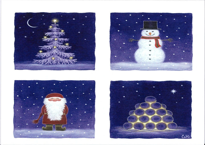 Boxed cards, Eva Melhuish Gnome, Tree, Snowman & Snowball lights