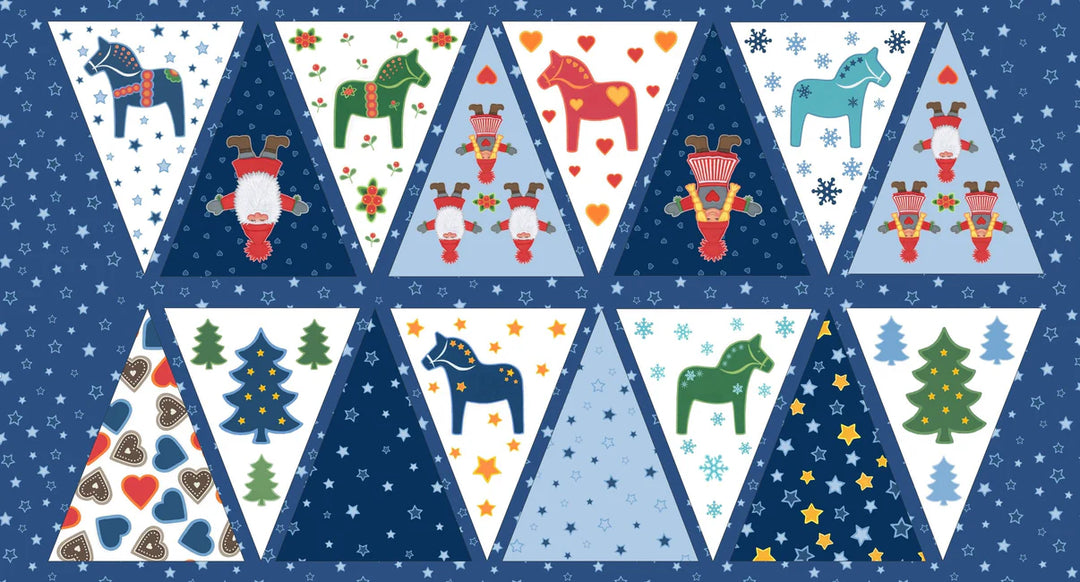 Eva Melhuish Gnome Fabric - Tomten Folklore Flags Bunting 1/2 yard panel