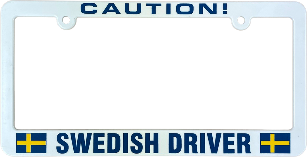 Caution Swedish driver license plate frame