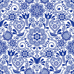 Blue Folk Art Gift wrap or craft paper
