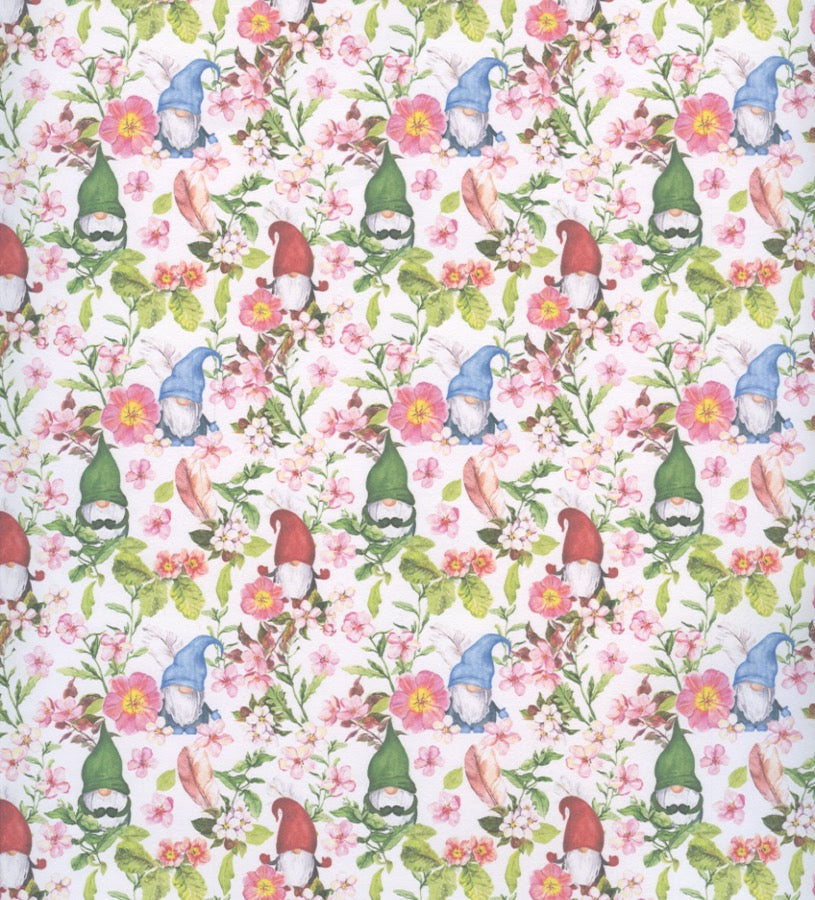 Gnomes with Spring Flowers Gift Wrap or Craft Paper