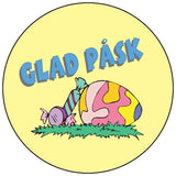Glad Pask Swedish Happy Easter, yellow round button/magnet