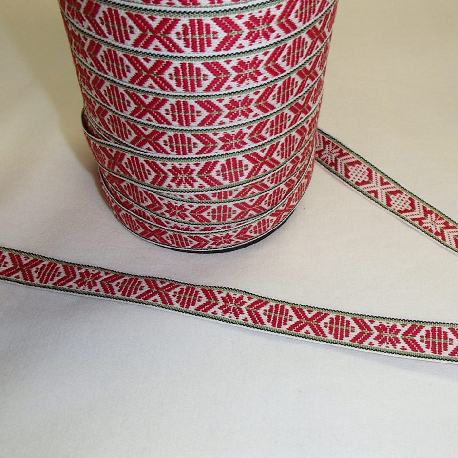 Fabric Ribbon Trim by the yard - Red, white & green