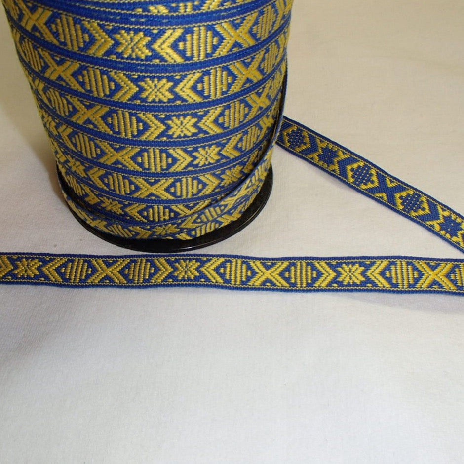 Fabric Ribbon Trim by the yard - Yellow & blue