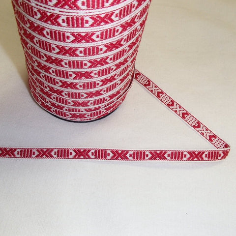 Fabric Ribbon Trim by the yard - White & red