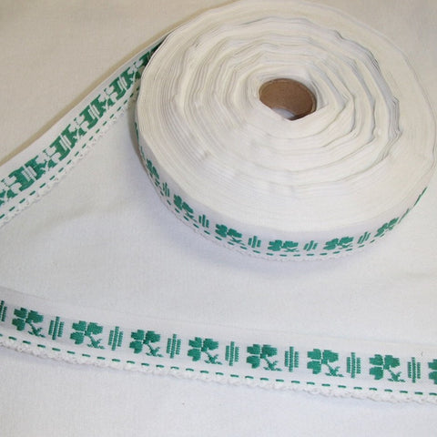 Fabric Ribbon Trim by the yard - White with Shamrocks