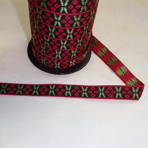 Fabric Ribbon Trim by the yard - Red Berries on Black