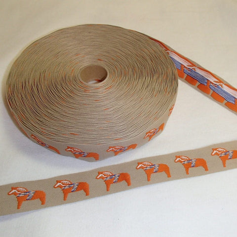 Fabric Ribbon Trim by the yard - Dala Horses on tan