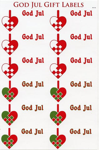 God Jul Heart Basket Gift Label Stickers