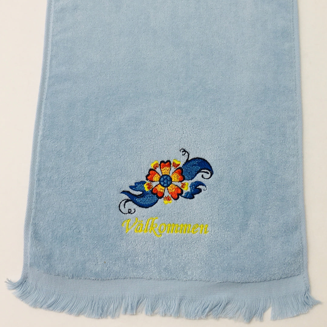 SALE Finger tip towel - Välkommen Flower on Light Blue