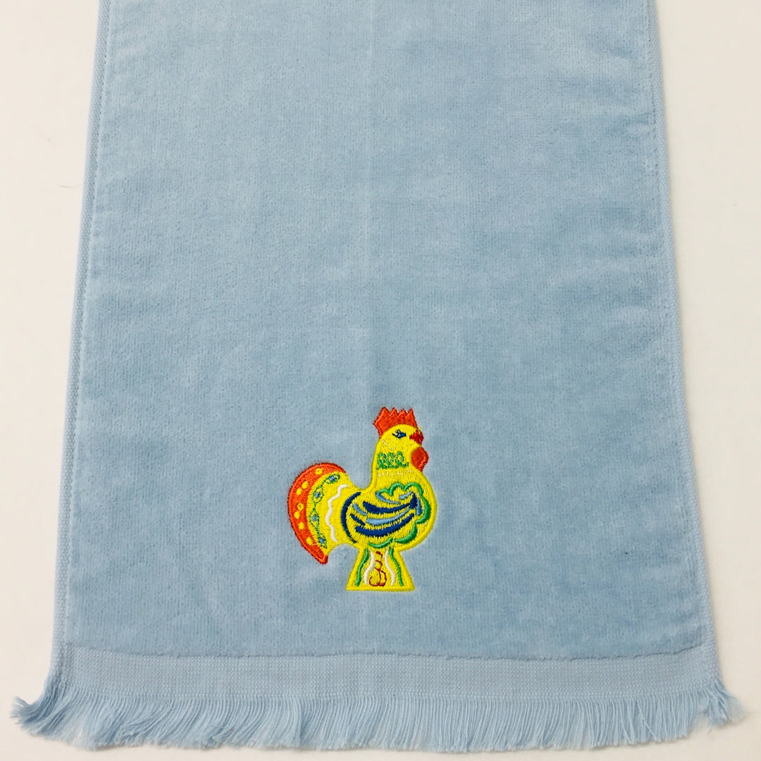 SALE Finger tip towel - Rooster on Light Blue