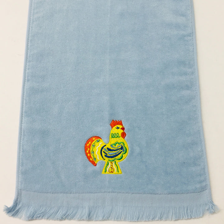 SALE Finger tip towel - Rooster on Light Blue