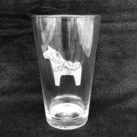 Etched 16oz pint glass - Dala Horse