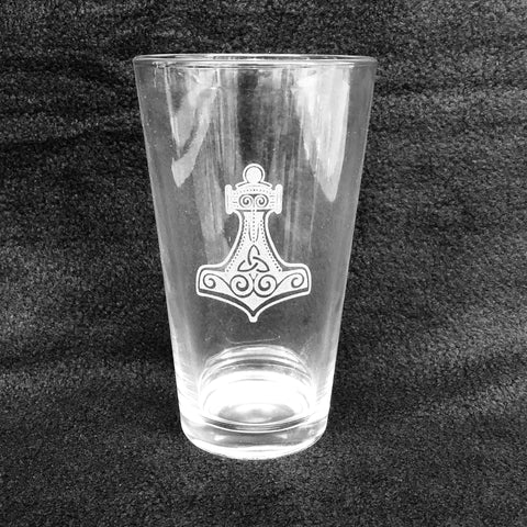 Etched 16oz pint glass - Thors hammer
