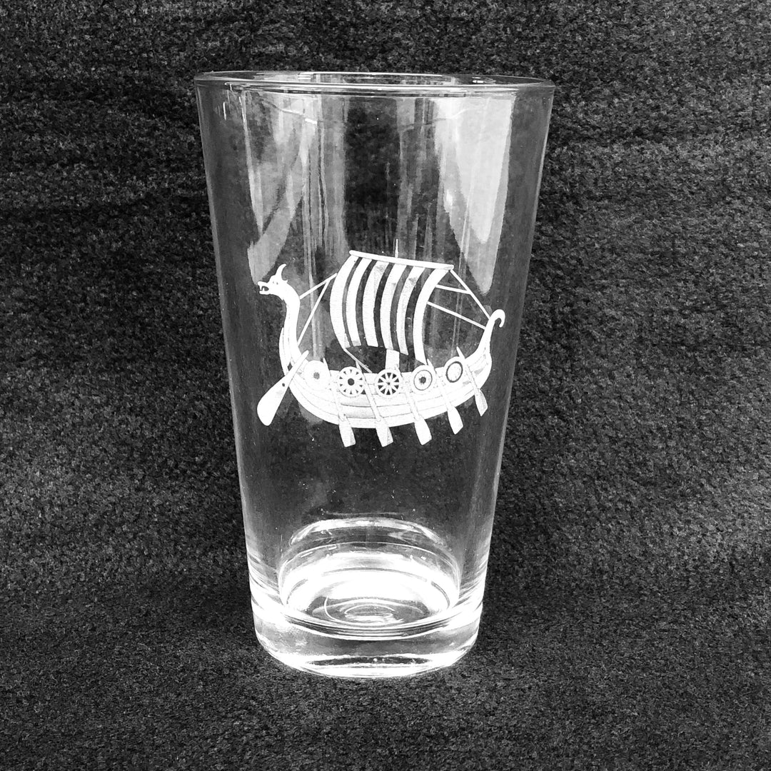 Etched 16oz pint glass - Viking Ship