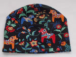 Stretch knit hat beanie - Black with Dala Horses - Child size