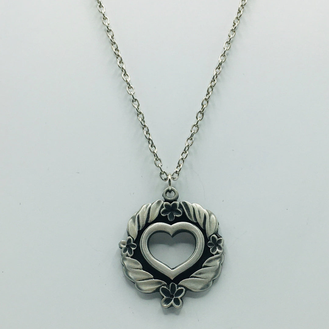 Swedish Pewter Heart Wreath Pendant Necklace