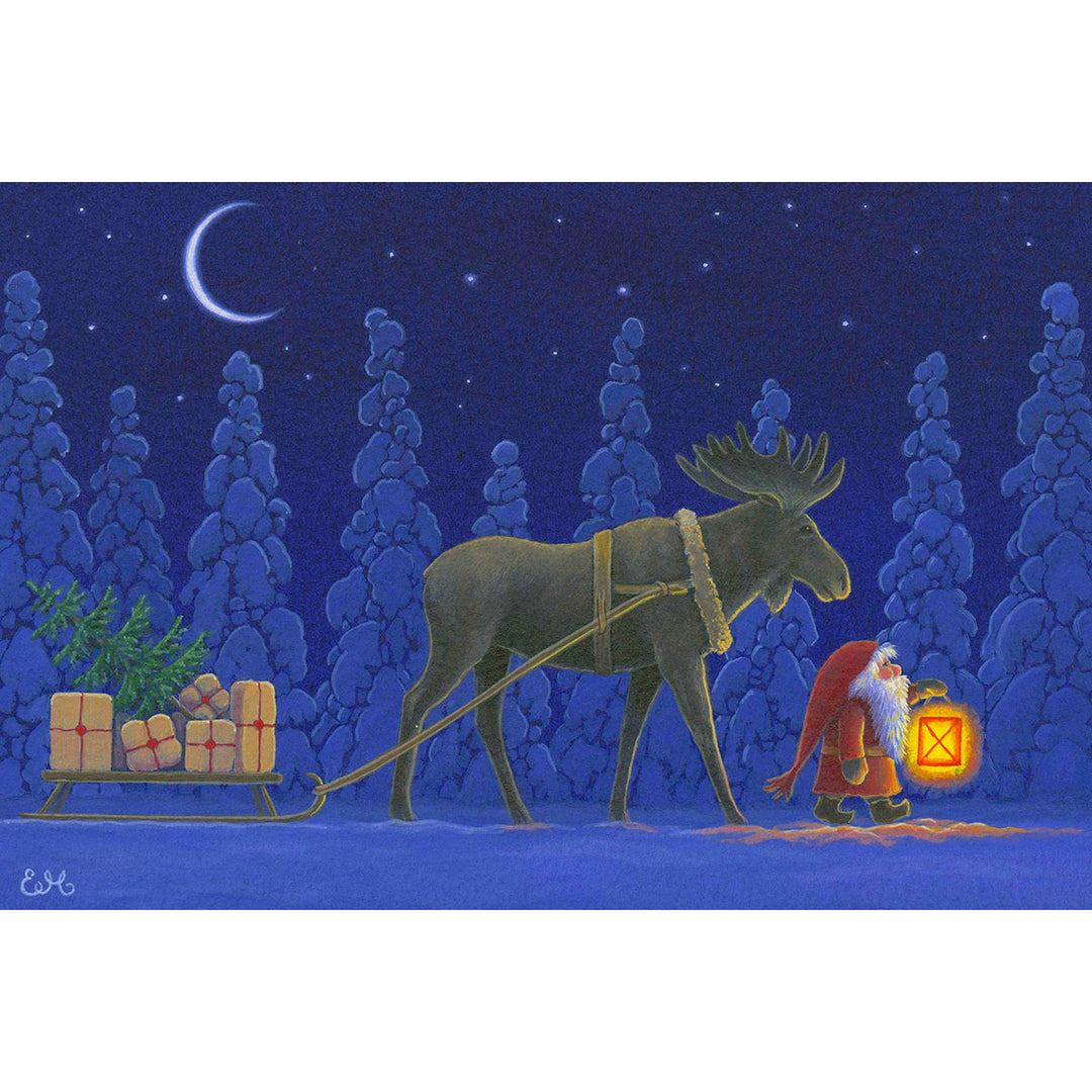 Paper Poster, Eva Melhuish Moose pulling sled