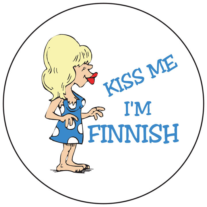 Kiss me Finnish round button/magnet