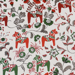 Swedish fabric - Taupe w/ red & green Dala horses & kurbits