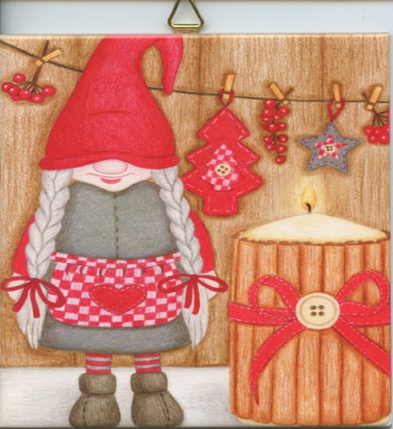 6" Ceramic Tile, Gnome Girl with Candle
