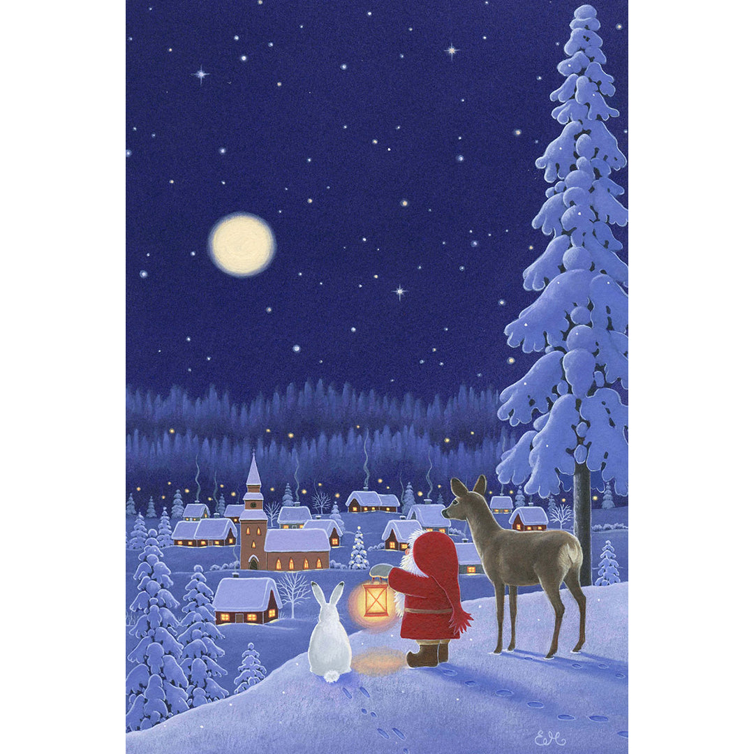 Paper Poster, Eva Melhuish Tomte w/deer and rabbit