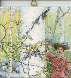 6" Ceramic tile, Carl Larsson Girl behind birch trees
