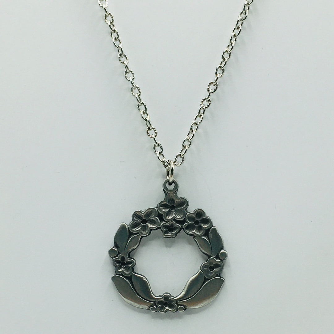 Swedish Pewter Flower Wreath Pendant Necklace