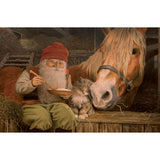 Boxed cards, Jan Bergerlind tomte eating porridge with horse and cat