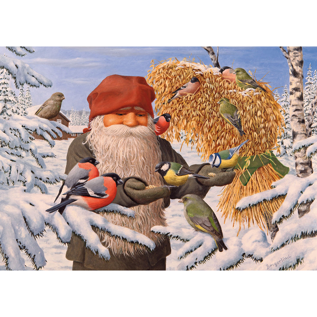 Boxed cards, Jan Bergerlind Tomte feeding birds