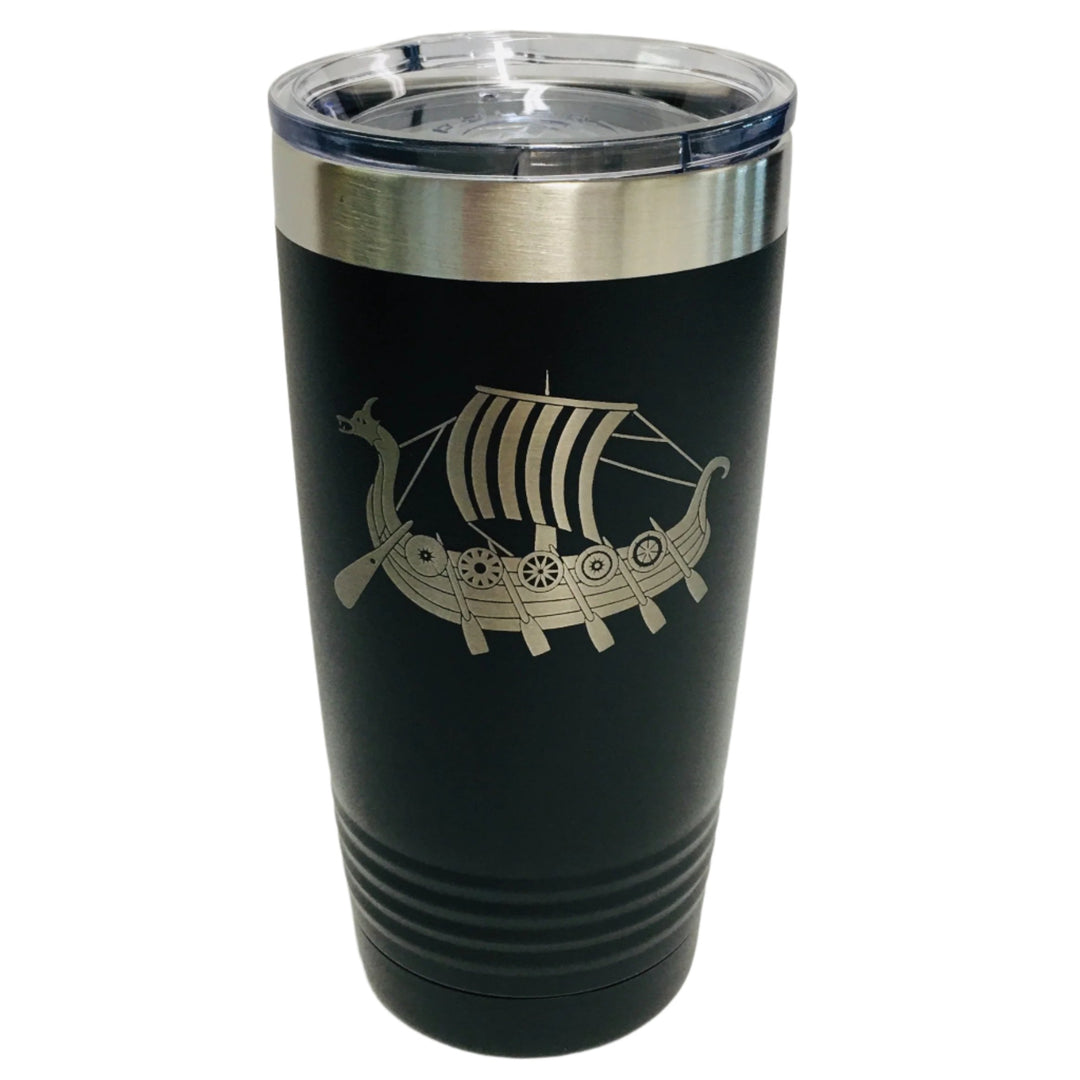 Viking Ship on Black 20 oz Stainless Steel hot/cold Cup