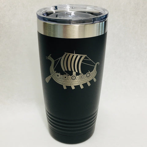 Viking Ship on Black 20 oz Stainless Steel hot/cold Cup