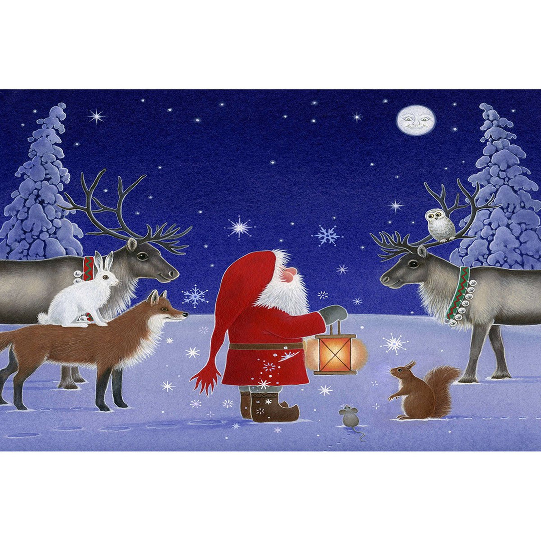 Rectangle Magnet, Eva Melhuish, Tomte w/ Reindeer & Owl