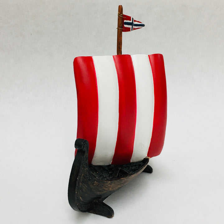 Viking Ship with Red & White Sail