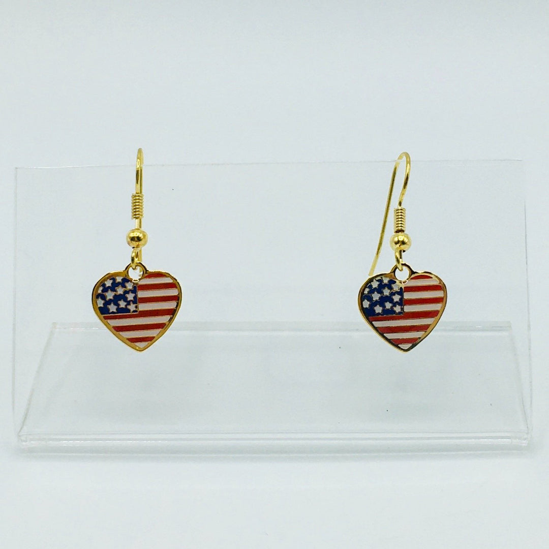 USA Flag Heart Earrings - Posts or Hooks