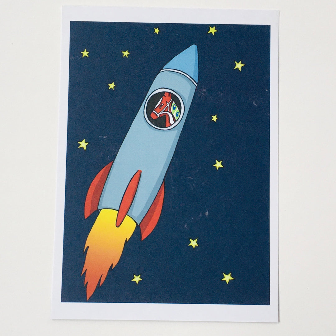 Post card, Karin Didring Dala horse Astronaut