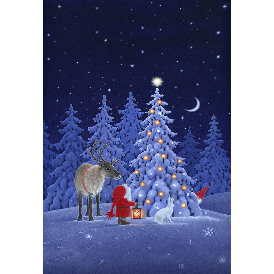 Rectangle Magnet, Eva Melhuish Tomte & Reindeer at Tree