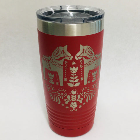 Dala Horses on Red 20 oz Stainless Steel hot/cold Cup