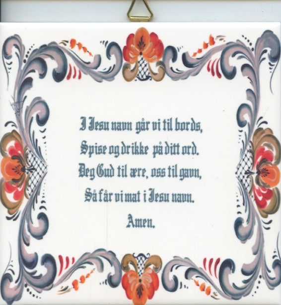 6" Ceramic Tile, Norwegian Table Prayer with Rosemaling