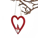Large wooden heart ornament w/gnome
