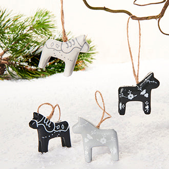 Black & White Dala Horse ornaments, pair