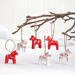 Red & White Dala Horse ornaments - Set of 6