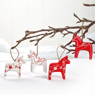 Red & White Dala Horse ornaments - Set of 4