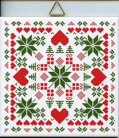 6" Ceramic tile, Nordic cross stitch