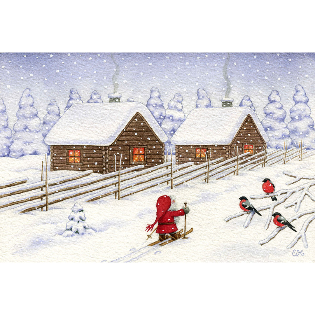 Paper Poster, Eva Melhuish, Tomte Skiing with Birds